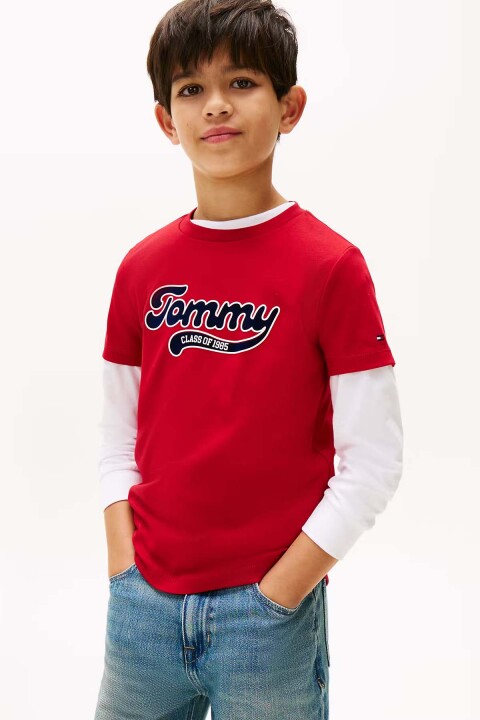 Erkek Çocuk Yazı Baskılı Kısa Kollu T-Shirt – Kırmızı - Tommy Hilfiger