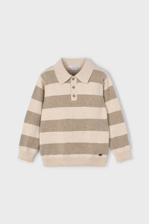 Erkek Çocuk Yün Karışımlı Polo Yaka Çizgili Triko Kazak - Kahverengi - Mayoral