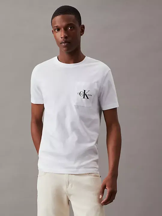 Erkek Core Monogolo Cepli Slim T-Shirt - Beyaz 