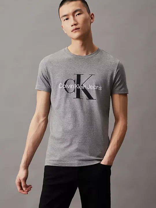 Erkek Core Monologo Bisiklet Yaka Düz T-Shirt - Gri 