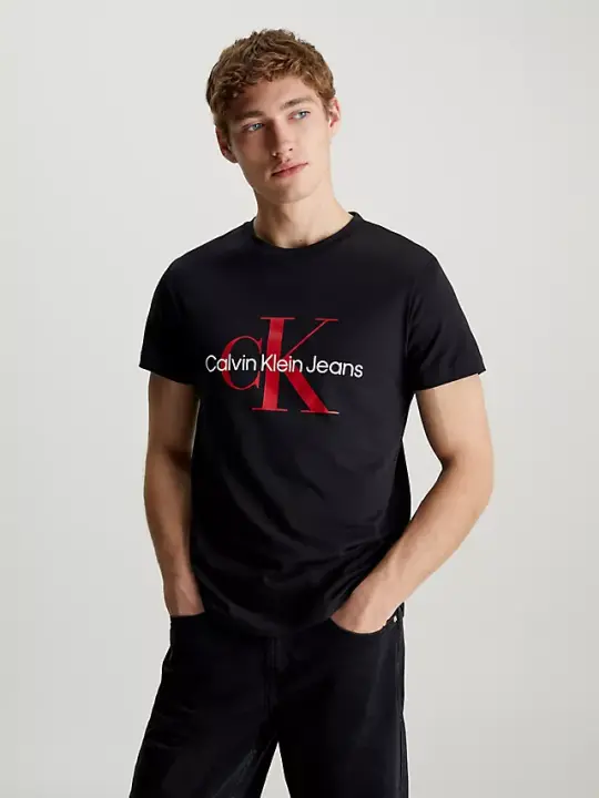 Erkek Core Monologo Bisiklet Yaka Düz T-Shirt - Siyah Kırmızı 