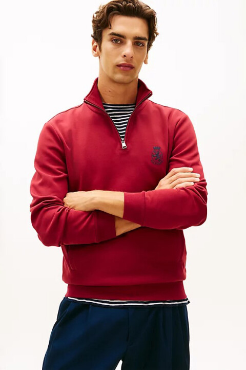 Erkek Crest Gifting Intechno Yarım Fermuarlı Sweatshirt - Kırmızı - Tommy Hilfiger
