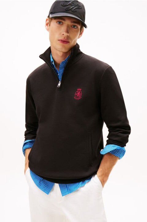 Erkek Crest Gifting Intechno Yarım Fermuarlı Sweatshirt - Siyah 