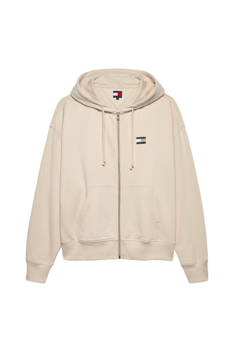 Erkek Cropped Fit Kapüşonlu Fermuarlı Sweatshirt - Krem 