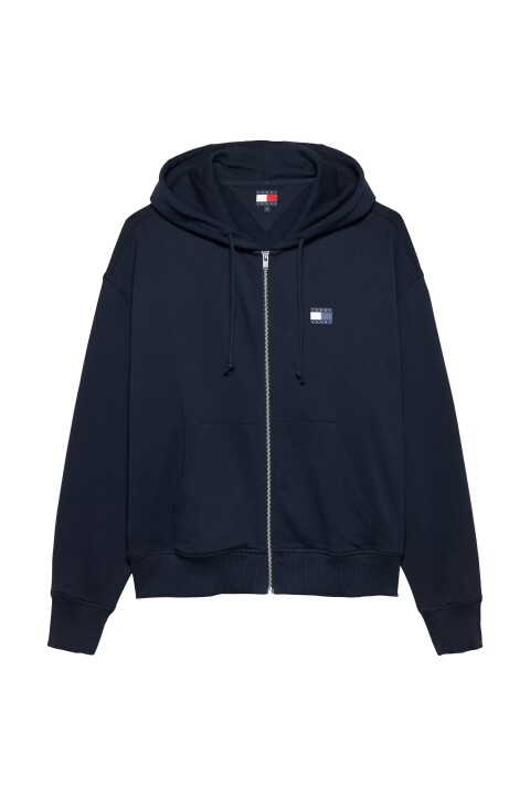 Erkek Cropped Fit Kapüşonlu Fermuarlı Sweatshirt - Lacivert 