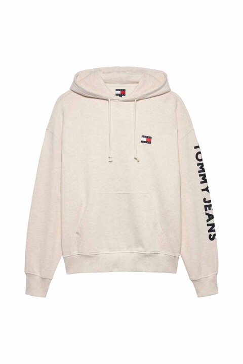Erkek Cropped Fit Kapüşonlu Kol Baskılı Sweatshirt - Bej 