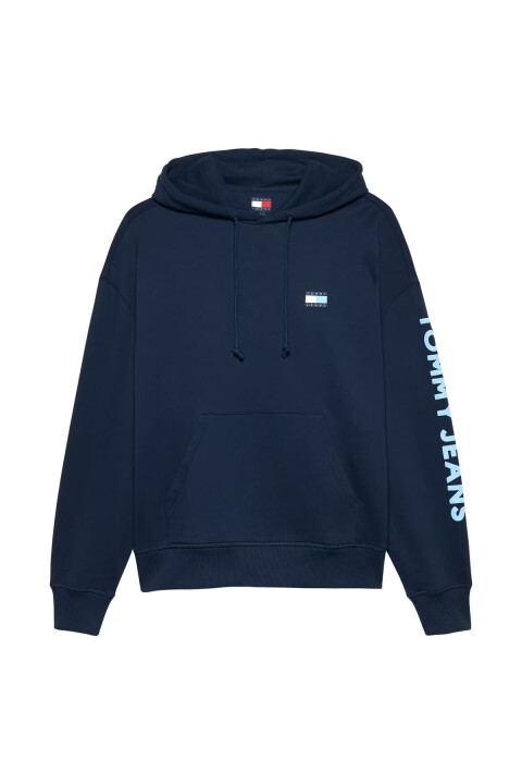 Erkek Cropped Fit Kapüşonlu Kol Baskılı Sweatshirt - Lacivert - Tommy Hilfiger