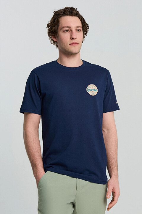 Erkek CSC Button Stamp Scripted Kısa Kollu T-Shirt - Lacivert - Columbia
