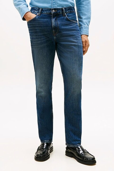 Erkek Denton Düz Kesim Eskitme Görünümlü Jean Pantolon - Mavi - Tommy Hilfiger