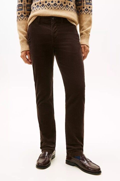 Erkek Denton Düz Paça Kadife Pantolon - Kahverengi - Tommy Hilfiger
