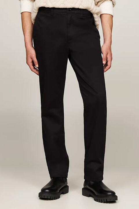 Erkek Denton Saten Düz Paça Chino Pantolon - Siyah 