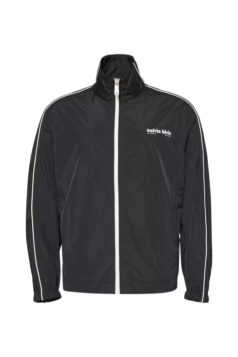 Erkek Dik Yaka Kolu Şeritli Track Ceket - Siyah - Calvin Klein
