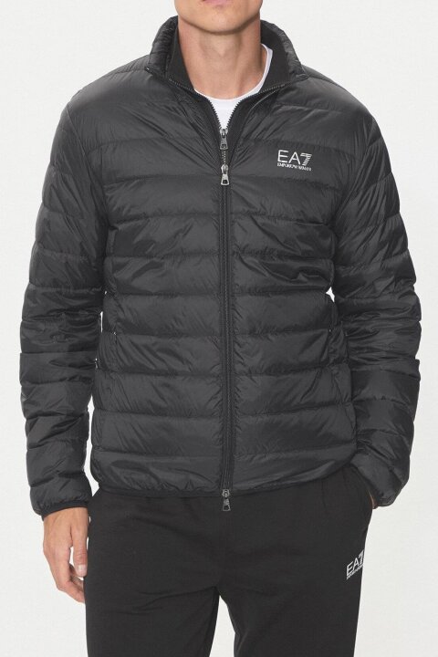 Erkek Dik Yaka Logo Detaylı Ördek Tüyü Dolgulu Mont - Gri - EA7