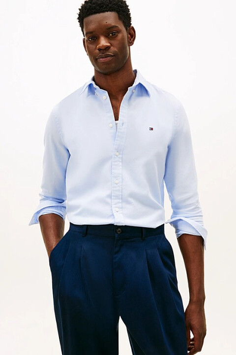 Erkek Düğmeli Yaka Dobby Gömlek - Açık Mavi - Tommy Hilfiger