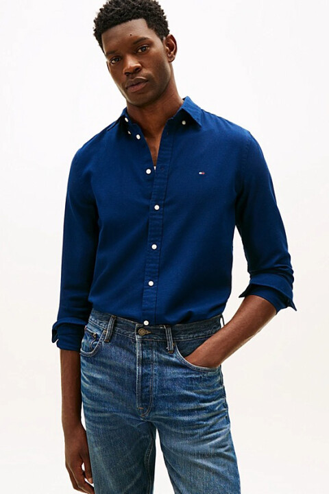 Erkek Düğmeli Yaka Pamuklu Gömlek - Lacivert 