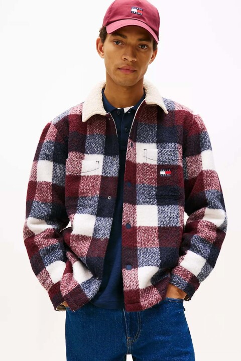 Erkek Ekose Desenli Teddy Gömlek Ceket - Bordo/Lacivert 