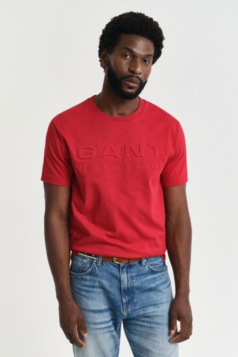 Erkek Embossed T-Shirt - Kırmızı 