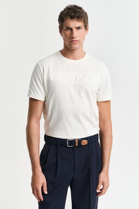 Erkek Embossed T-Shirt - Krem 
