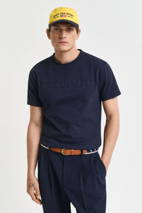 Erkek Embossed T-Shirt - Lacivert 