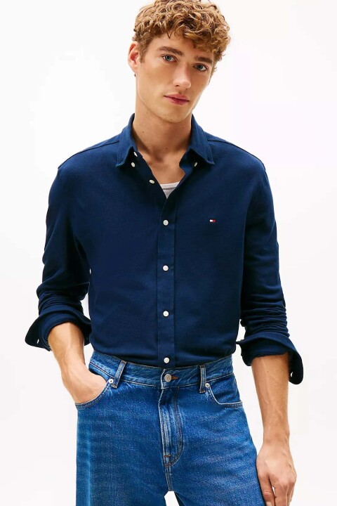 Erkek Featherweight Örme Pike Gömlek - Lacivert - Tommy Hilfiger