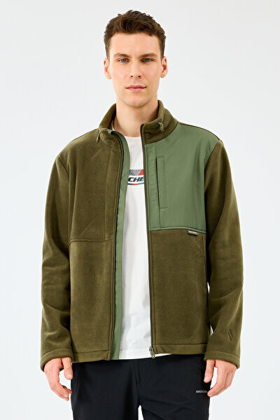 Erkek Fermuarlı Göğüs Cepli Polar Ceket - Haki 