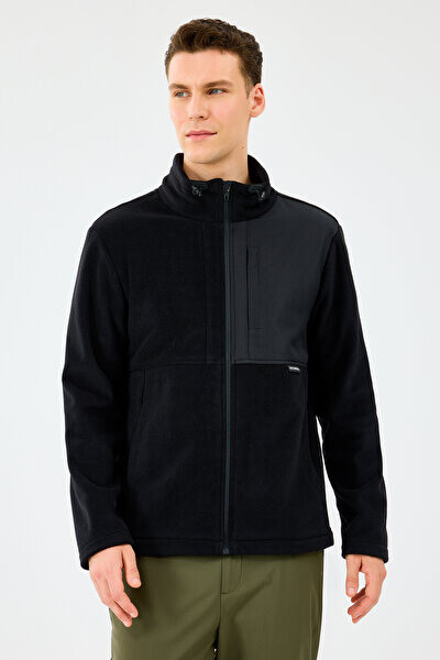 Erkek Fermuarlı Göğüs Cepli Polar Ceket - Siyah 