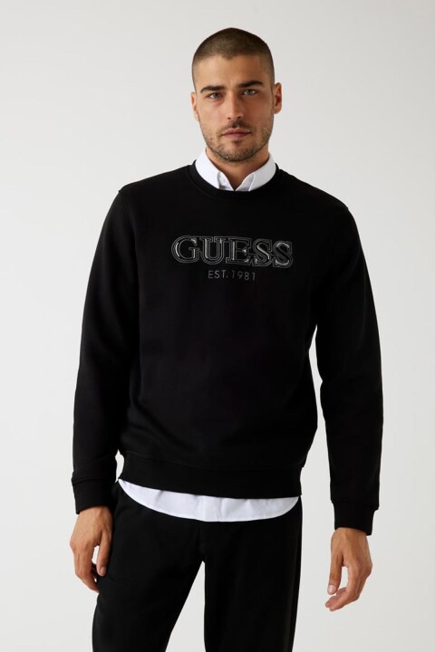 Erkek Fleece Nakışlı Logo Sweatshirt - Siyah 