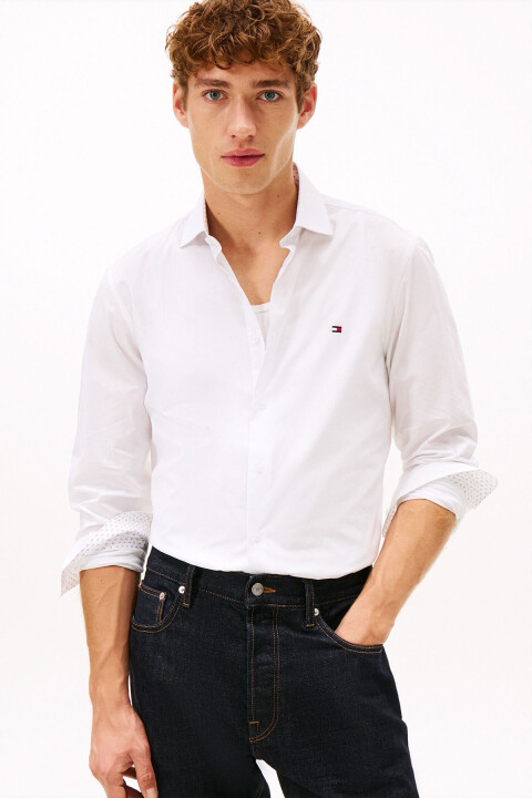 Erkek Flex Dobby Düğmeli Yaka Gömlek - Beyaz - Tommy Hilfiger