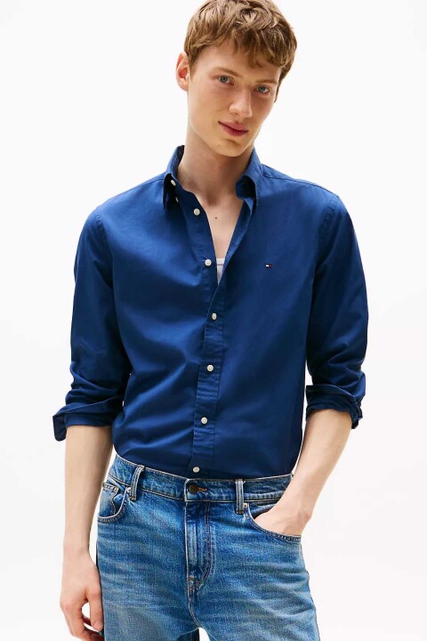 Erkek Flex Poplin Solid Regular Fit Gömlek - İndigo 