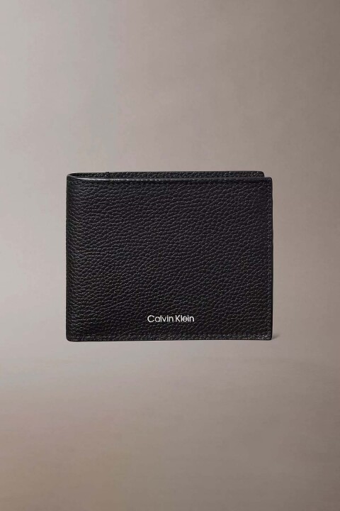 Erkek Full Grain Deri Bifold Cüzdan - Siyah - Calvin Klein