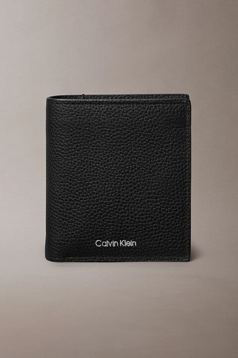 Erkek Full Grain Deri Trifold Cüzdan - Siyah - Calvin Klein