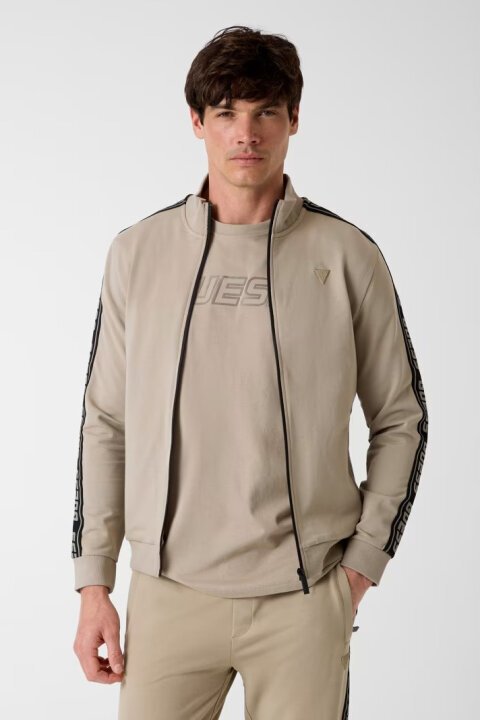 Erkek Full Zip Aktif Sweatshirt - Bej 