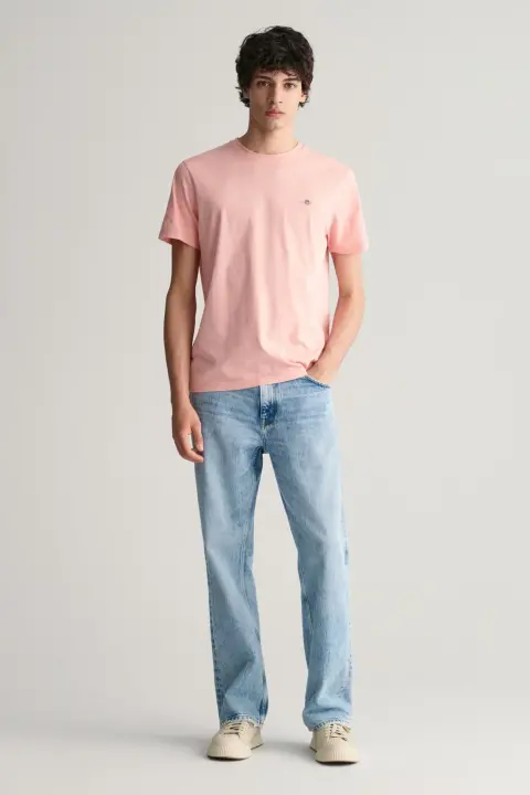 Erkek Gant Regular Fit Bisiklet Yaka Logolu T-Shirt - Pembe 