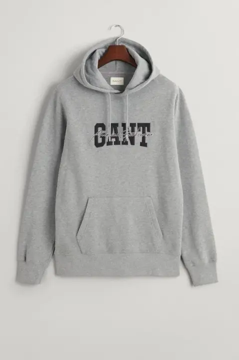 Erkek Gant Regular Fit Kapüşonlu Logolu Sweatshirt - Gri 