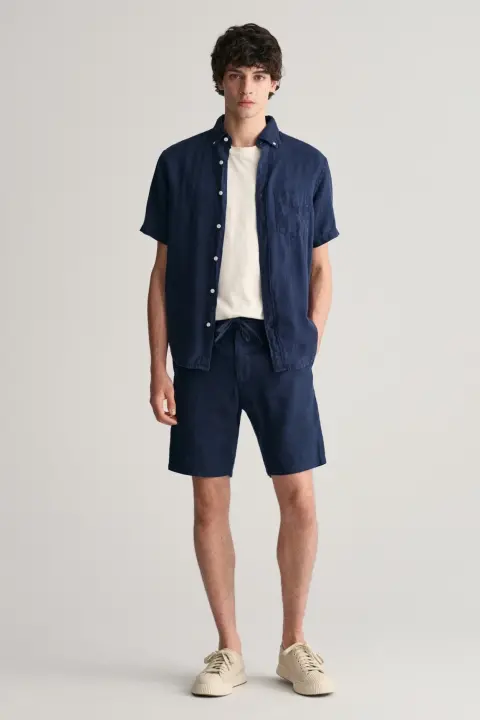 Erkek Gant Relaxed Fit Keten Şort - Lacivert - Gant