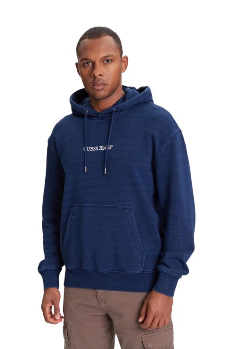 Erkek GJ Eskitme Görünümlü Kapüşonlu Sweatshirt - Lacivert - Guess