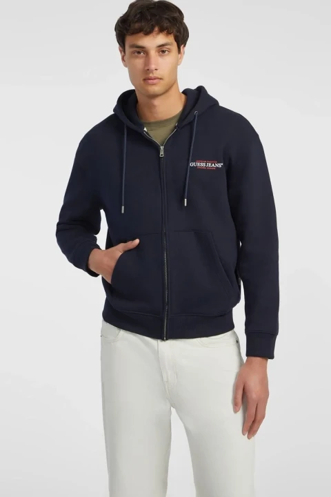 Erkek Gj Zıp Fermuarlı Kapüşonlu Sweatshirt - Lacivert 