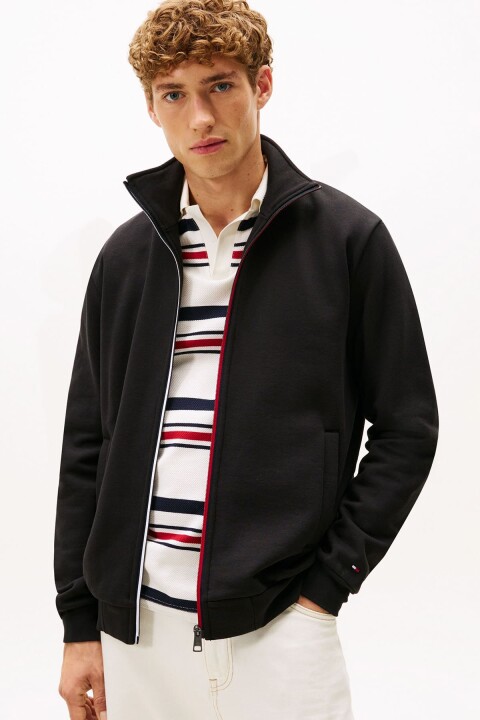 Erkek Global Stripe Şerit Detaylı Dik Yaka Fermuarlı Sweatshirt - Siyah - Tommy Hilfiger