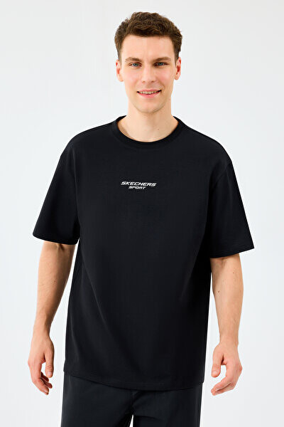 Erkek Graphic Tee Oversize Reflektörlü Logo T-Shirt - Siyah 