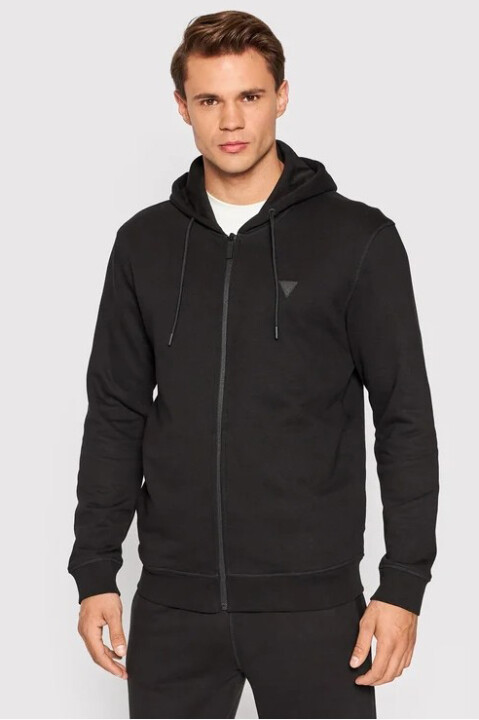 Erkek Guess Kapüşonlu Fermuarlı Sweatshirt - Siyah 