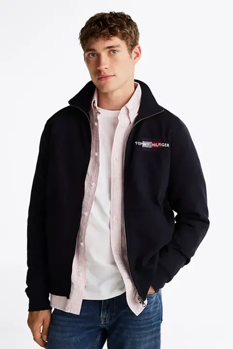 Erkek Hılfıger Nakışlı Logololu Fermuarlı Sweatshirt - Lacivert 