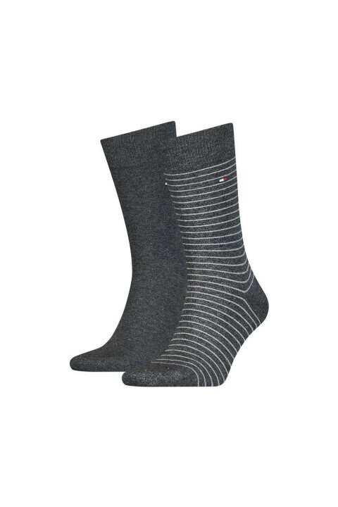 Erkek İnce Çizgili Çorap 2'li Paket - Koyu Gri Melanj 