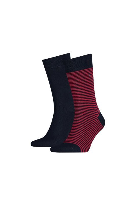 Erkek İnce Çizgili Çorap 2'li Paket - Lacivert/Kırmızı - Tommy Hilfiger