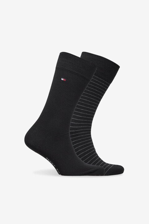 Erkek İnce Çizgili Çorap 2'li Paket - Siyah 