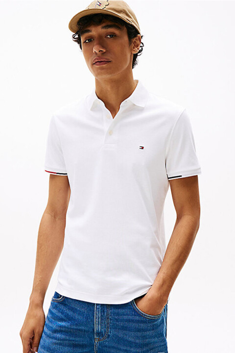 Erkek İnterlock Flagcuff Polo T-Shirt - Beyaz 