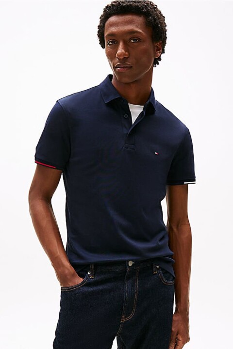 Erkek İnterlock Flagcuff Polo T-Shirt - Lacivert 