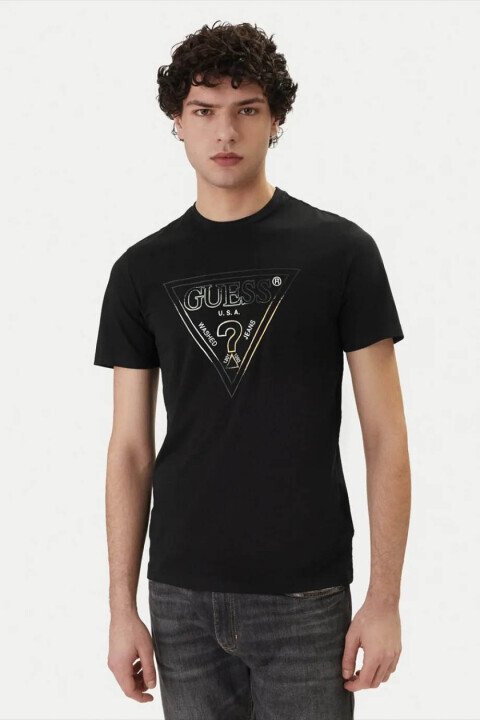 Erkek Jersey Slim Fit T-Shirt - Siyah - Guess