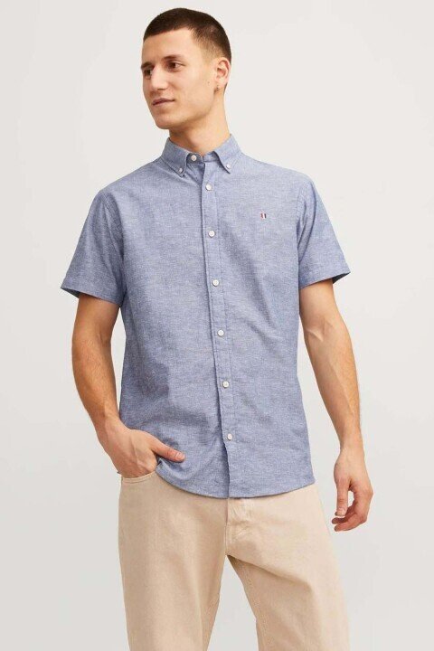 Erkek JPRBLUSUMMER SHIELD Kısa Kollu Gömlek - Koyu Mavi - JACK & JONES