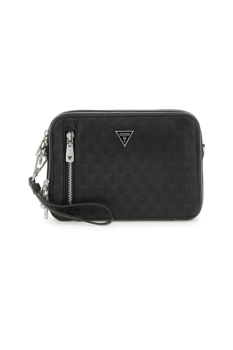 Erkek Kabartma Geometrik Desenli El ve Çapraz Askılı Çanta - Siyah - Guess