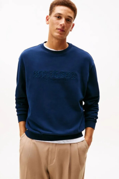 Erkek Kabartma Yazılı Pamuklu Sweatshirt - Lacivert 